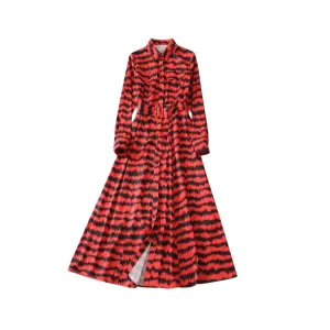 Pre Order:  Retro Tiger Print Waistband Large Swing A-Line Dress