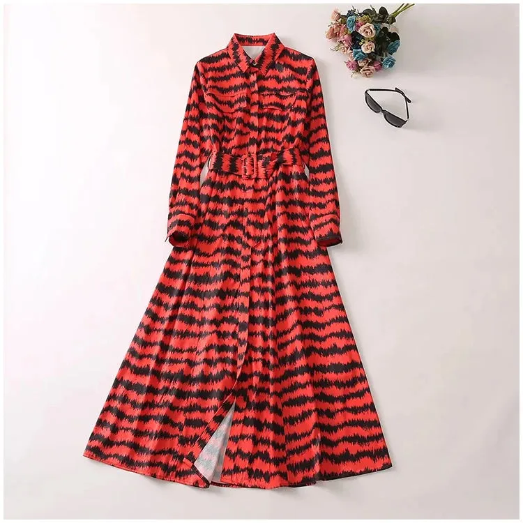 Pre Order:  Retro Tiger Print Waistband Large Swing A-Line Dress