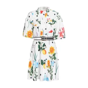 Pre Order:  Ruffled Stand Collar High Waist Waistband Dress