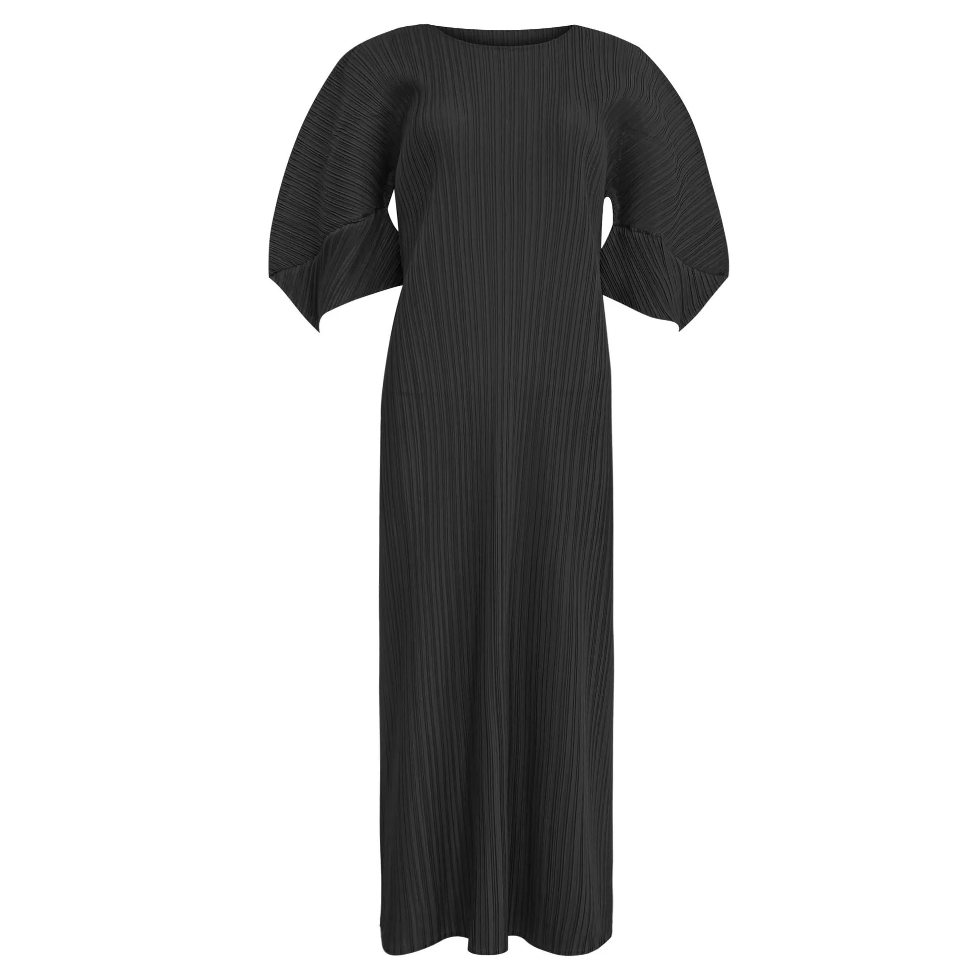 Pre Order:  Solid Folding Sleeve Pleated A-Line Dress