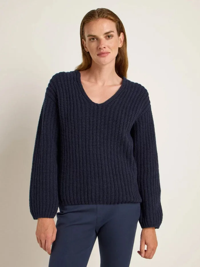Pullover mit V-Ausschnitt midnight melange | Lanius