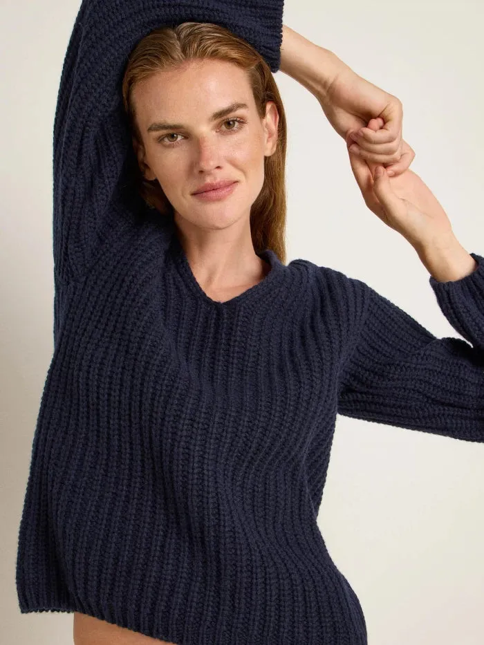 Pullover mit V-Ausschnitt midnight melange | Lanius