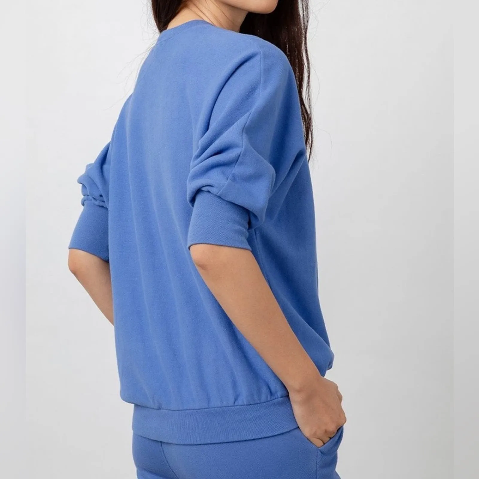 Rails Annie 3/4 Sleeve Slouchy Blue Crewneck Sweat Top Sweatshirt (Small)
