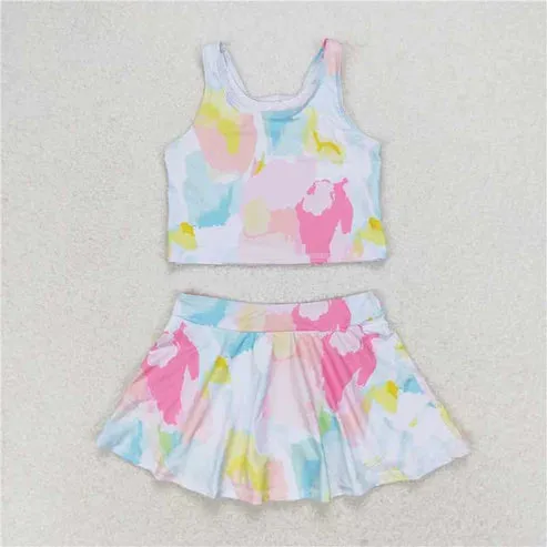 RTS NO MOQ Colorful sleeveless culottes suit Pink floral sleeveless culottes suit Blue flower white sleeveless culottes suit