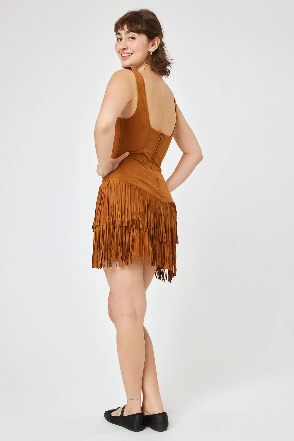 Saddle Suede Corset Fringe Dress
