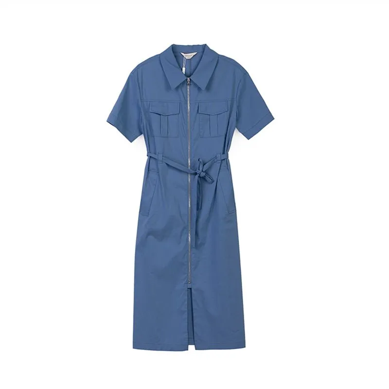 Sapphire Belted Midi Dress with Zipper