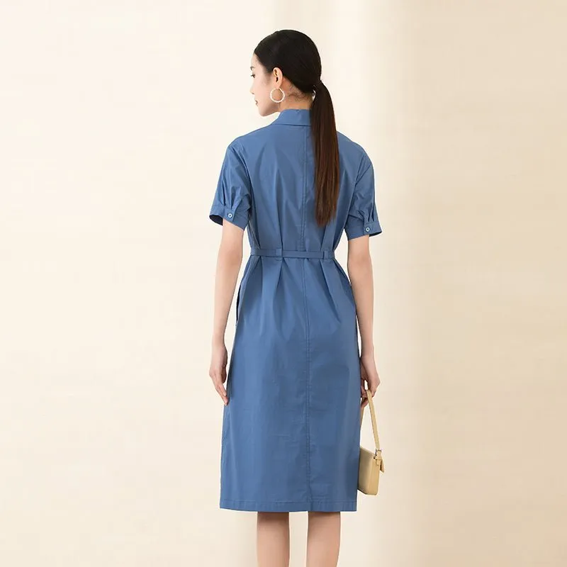 Sapphire Belted Midi Dress with Zipper