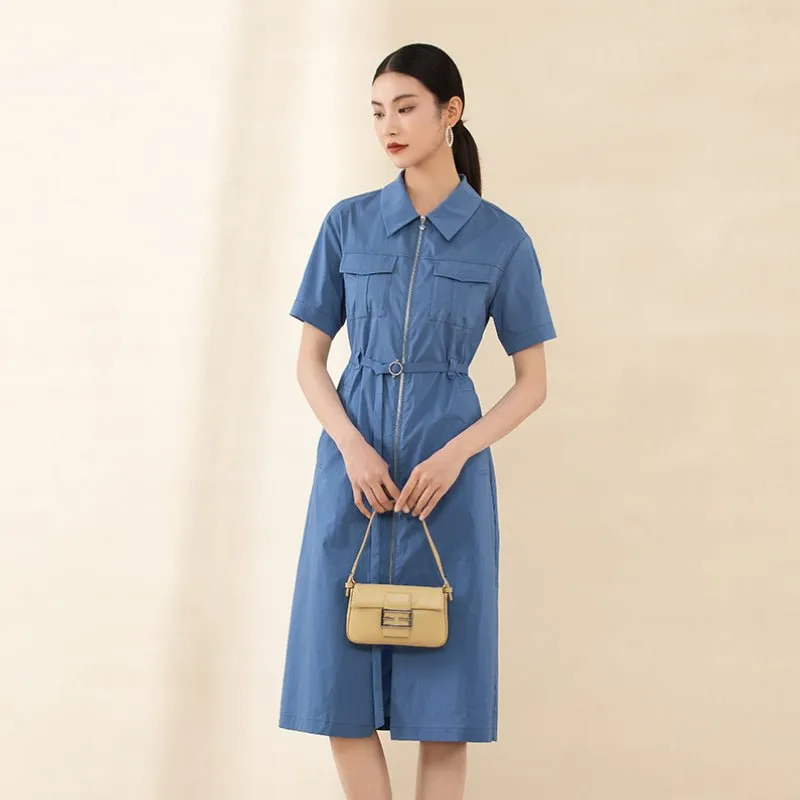 Sapphire Belted Midi Dress with Zipper