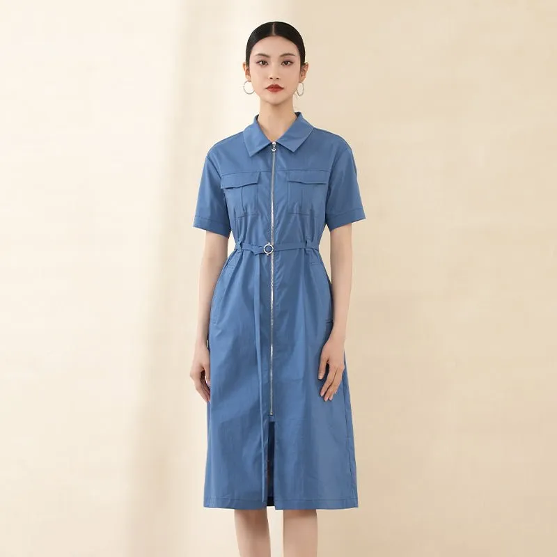 Sapphire Belted Midi Dress with Zipper