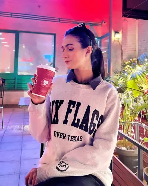 Six Flags Embroidered Irish Knitted Sweater Grey