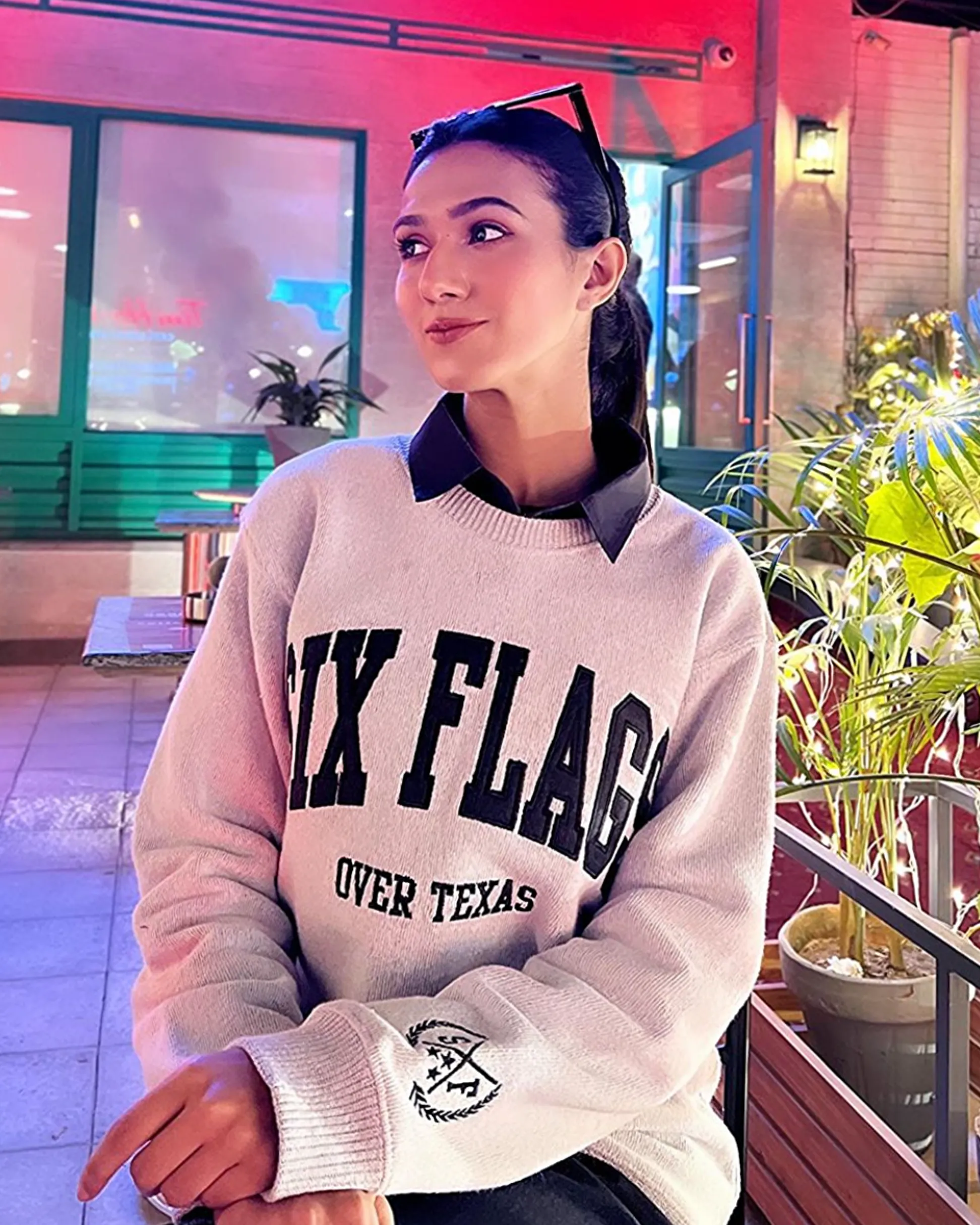 Six Flags Embroidered Irish Knitted Sweater Grey