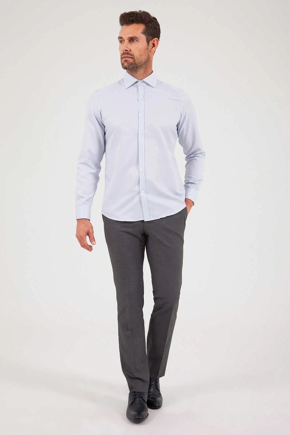 Slim Fit Long Sleeve Cotton Blend Navy Dress Shirt