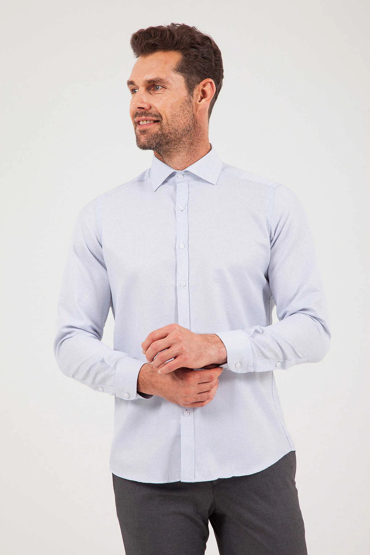 Slim Fit Long Sleeve Cotton Blend Navy Dress Shirt