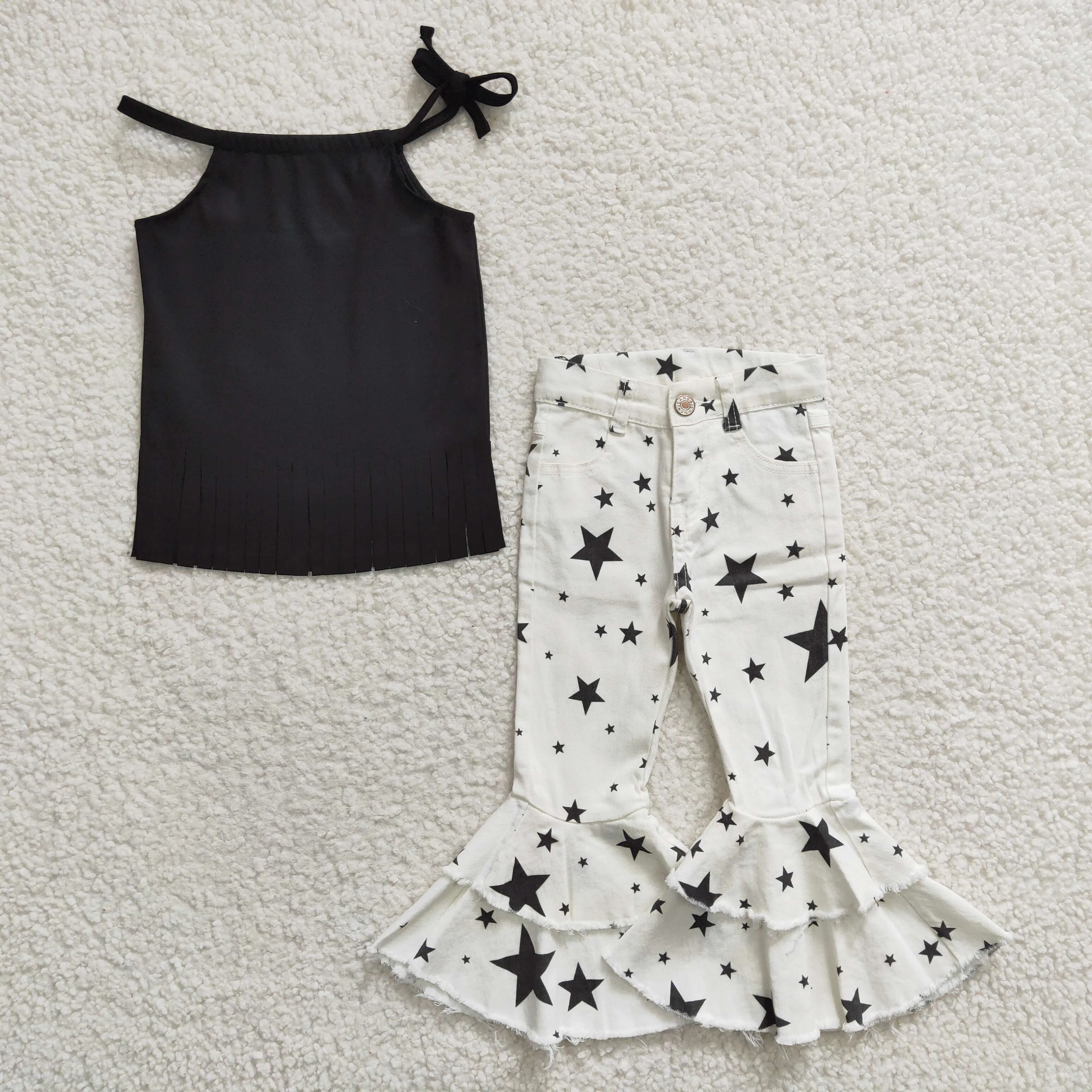 suede black camis denim pants sets GSPO0565