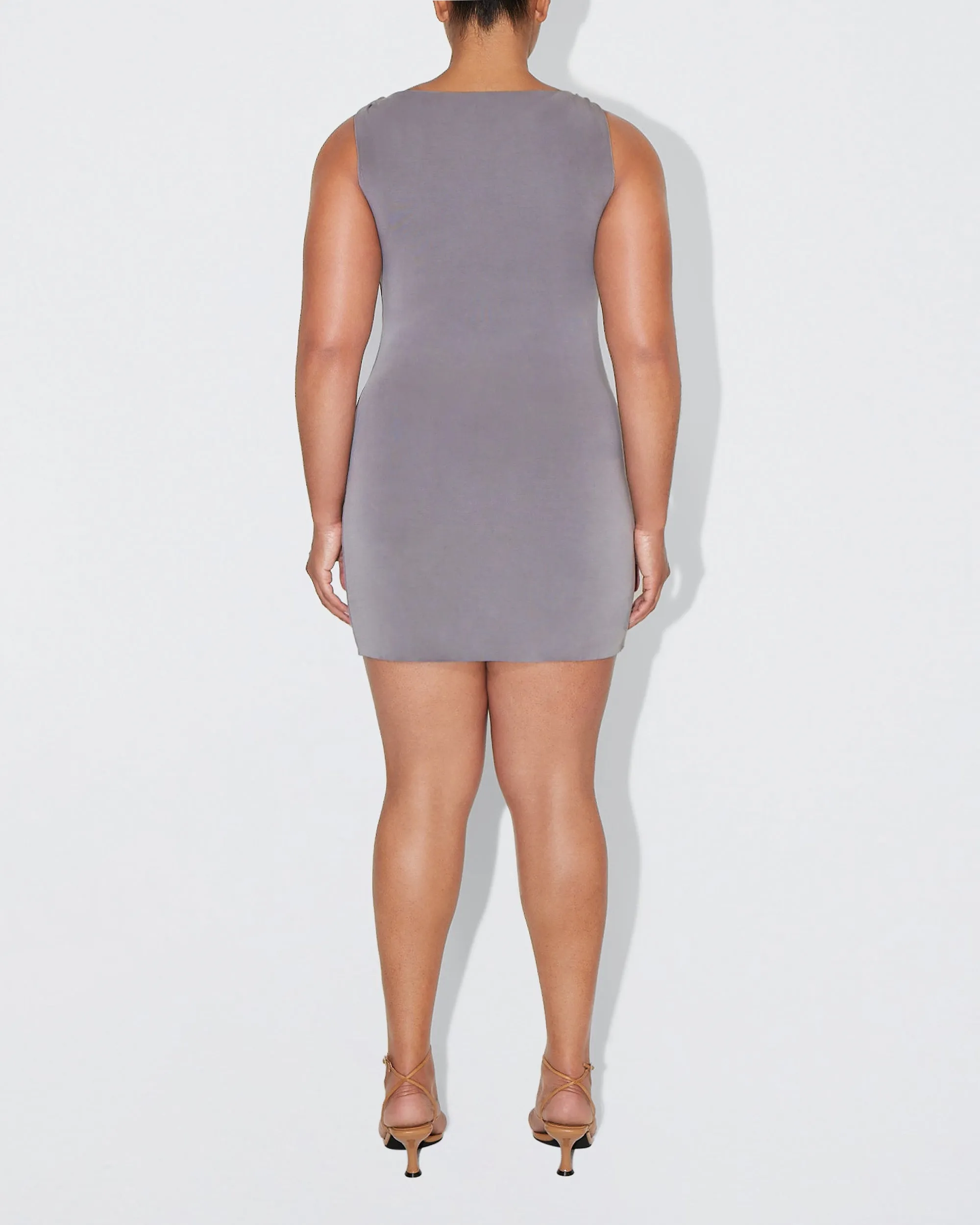 Sueded Stretch Knotted Mini Dress | Steel Grey