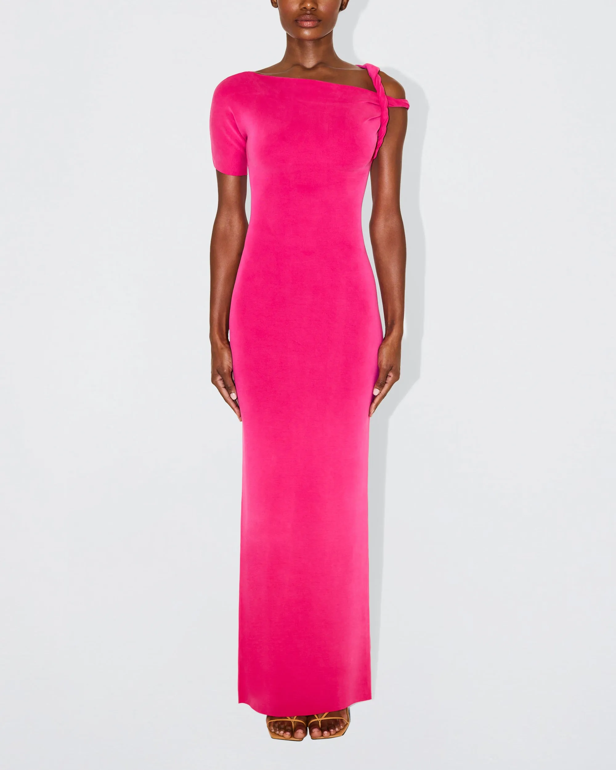 Sueded Stretch Twist Maxi Dress | Fuchsia