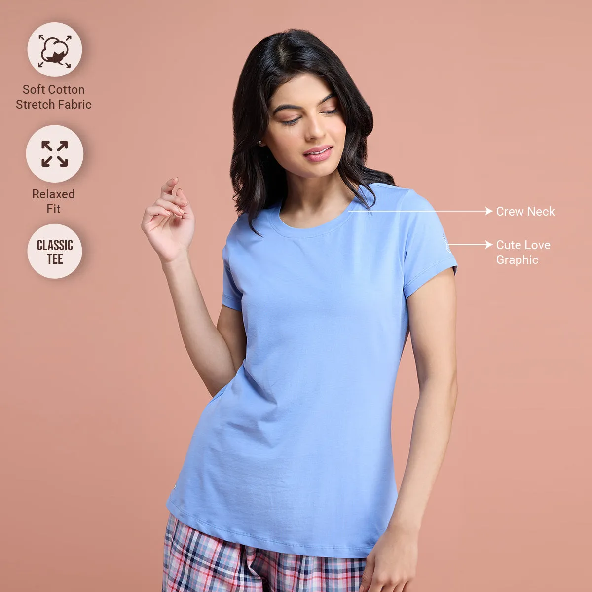 Super Comfy Cotton Stretch Classic Solid T-Shirt-NYLE216-Hydrangea
