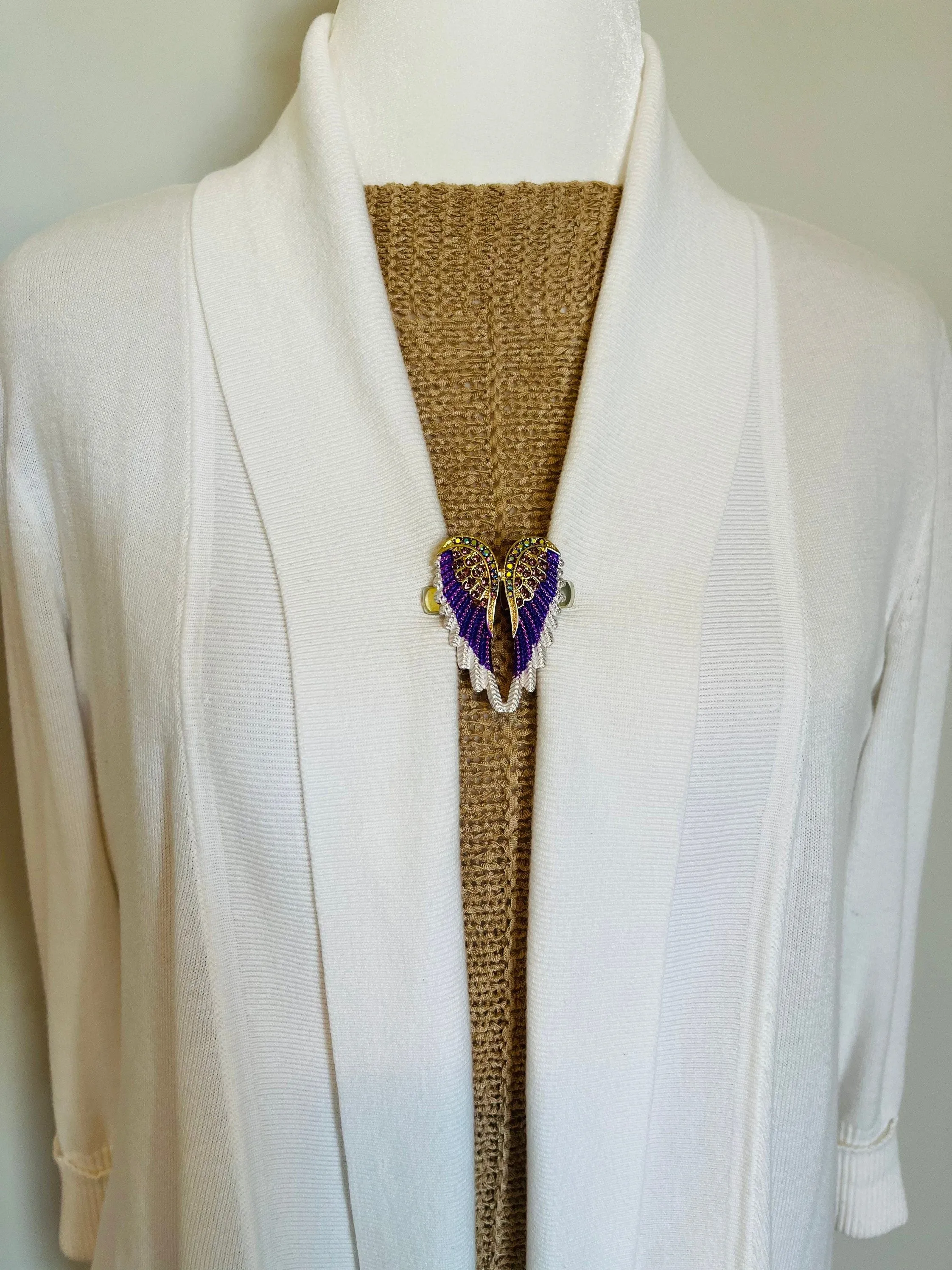 Sweater Clips Angel Wings Sweater Clip Purple Rhinestone Clips Cardigan Scarf Clips Shawl Clasps Gift Gifts for Her by Fabulici