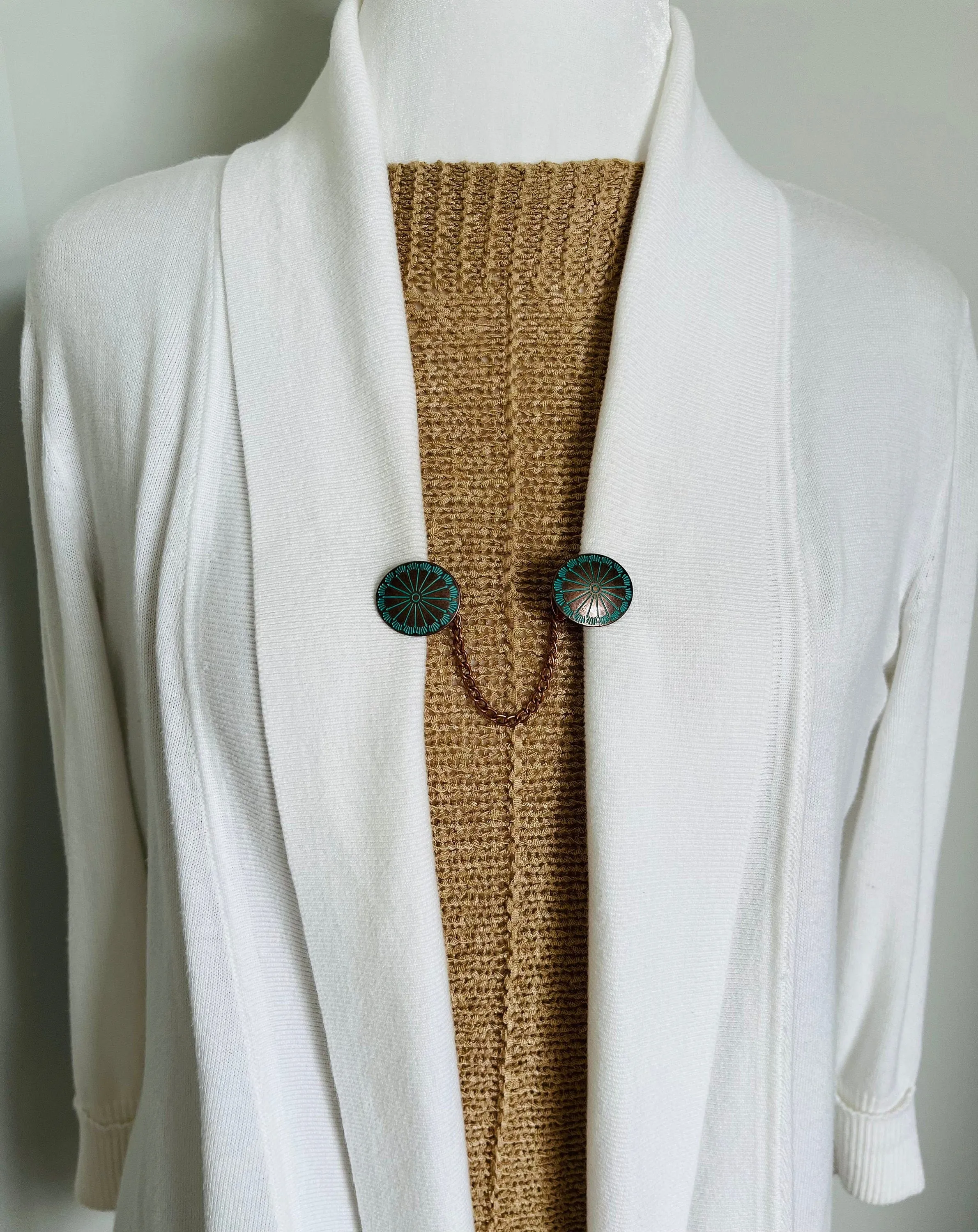 Sweater Clips Copper Chain Sweater Clip Southwestern Cardigan Clasp Celtic Kimono Clasps Sweater Guard Gift Gifts for Her by Fabulici