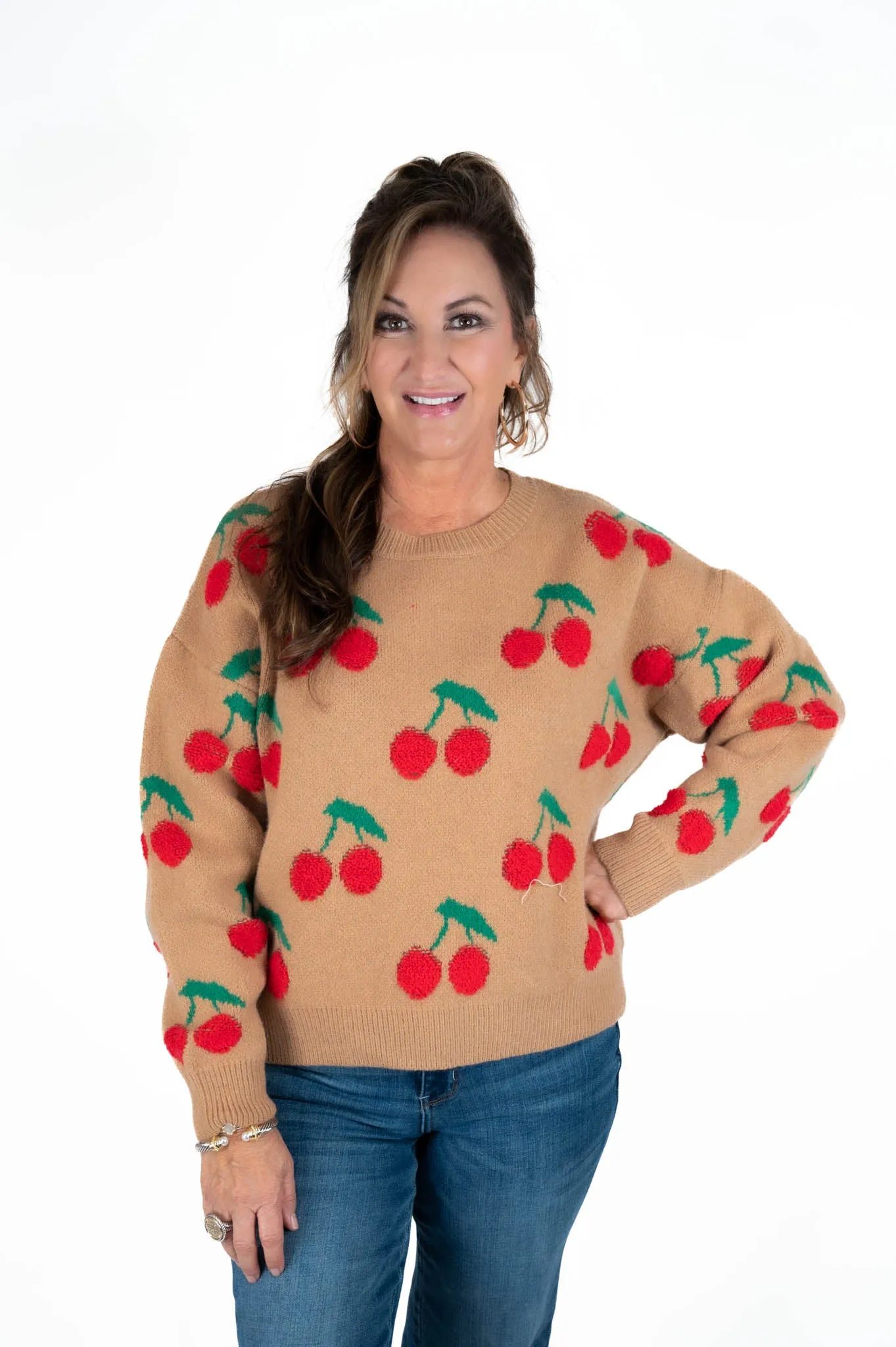 Taupe Cherry Sweater