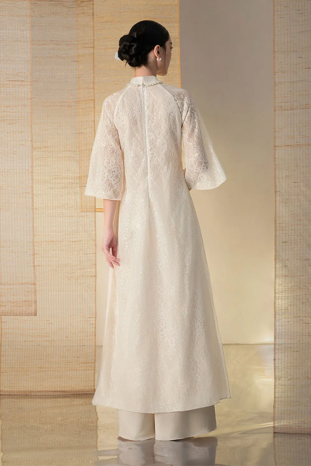 Thien Hoa A-line Flare Sleeved Lace Floor Length Ao Dai