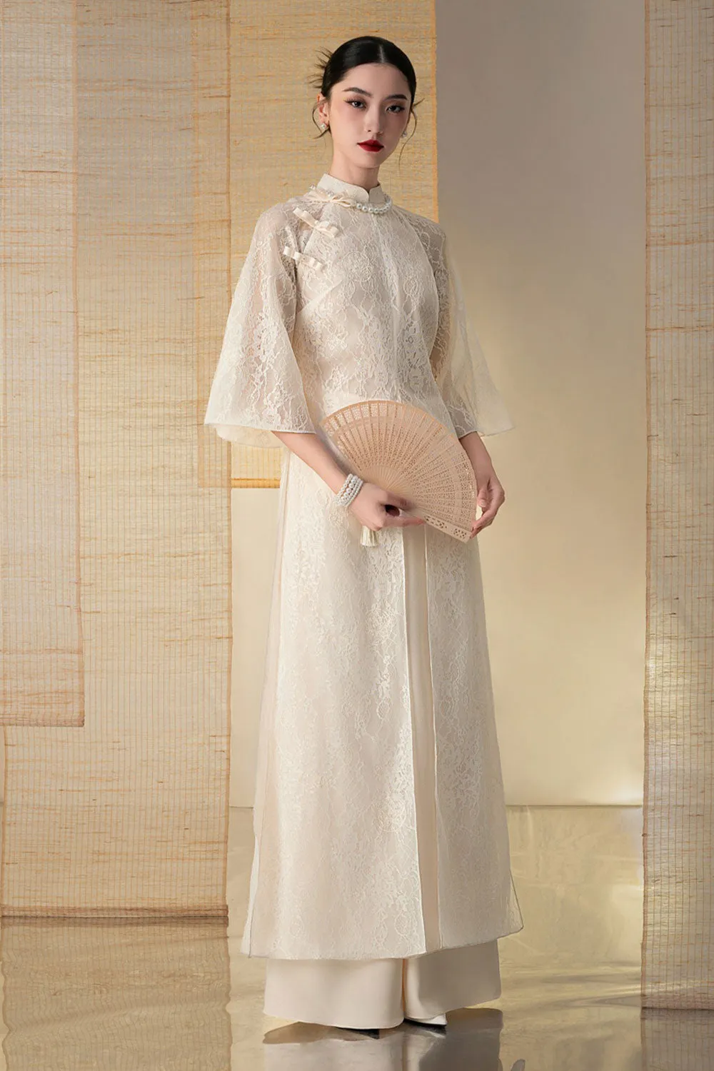 Thien Hoa A-line Flare Sleeved Lace Floor Length Ao Dai