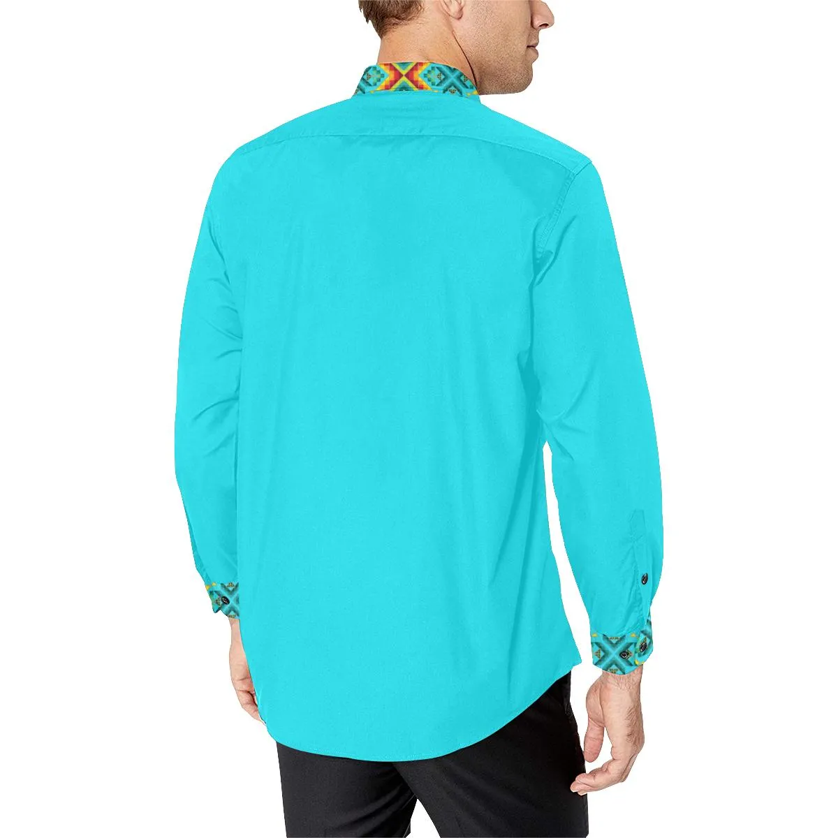 Turquoise Blanket Strip Dress Shirt