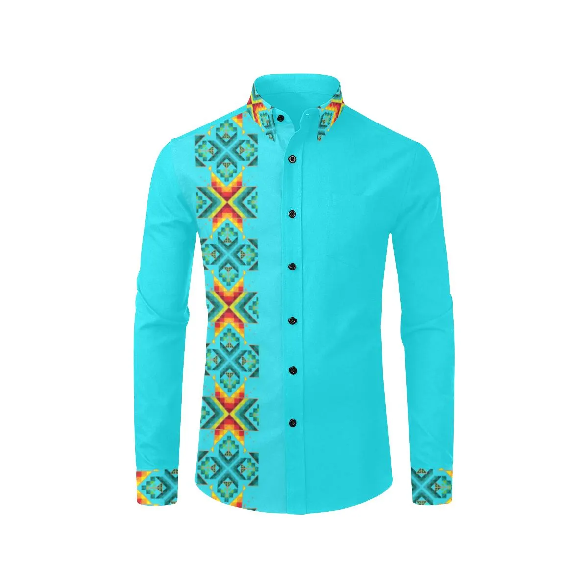 Turquoise Blanket Strip Dress Shirt