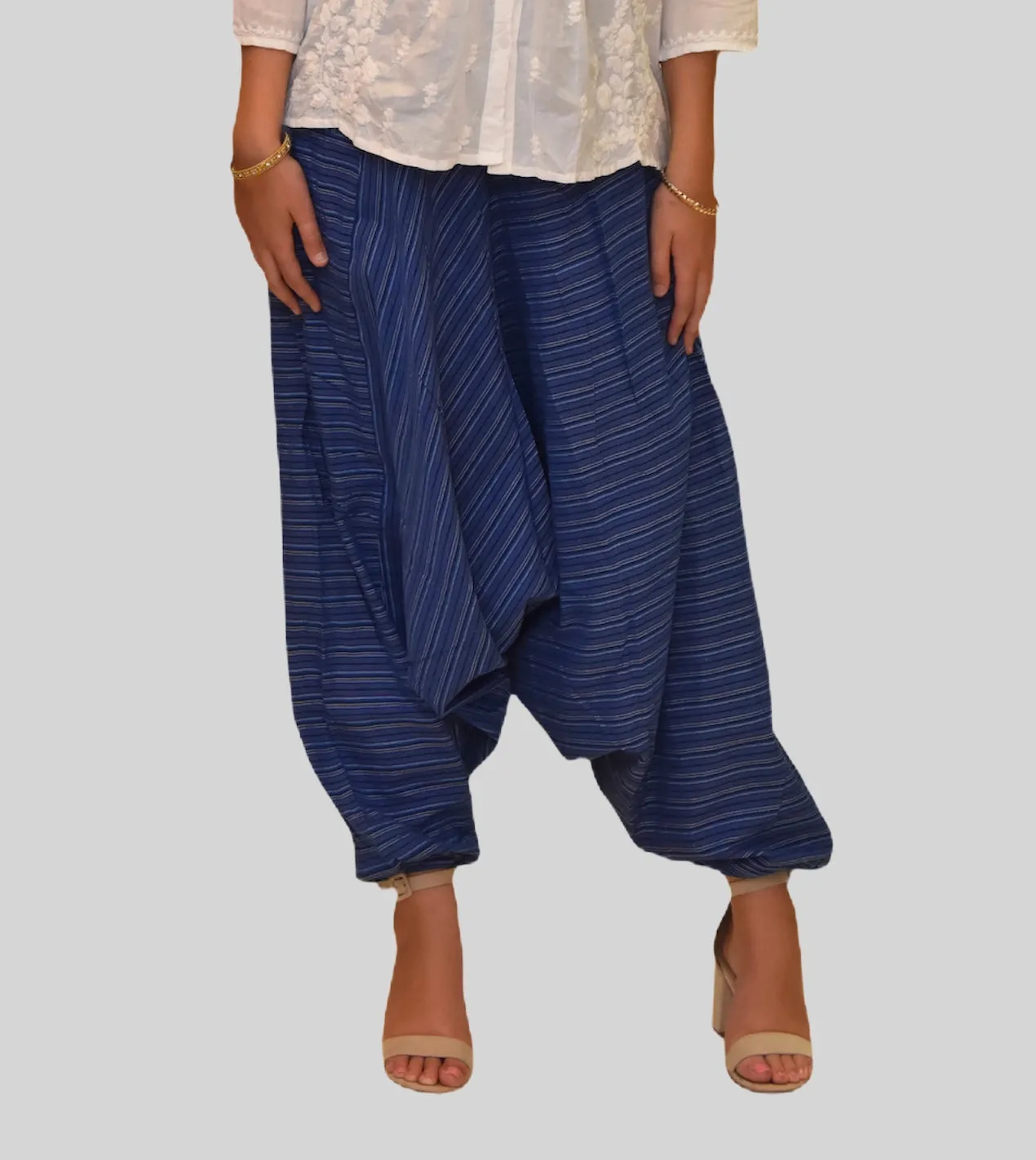 Unisex Cotton Dutch Boy Blue Striped Harem pants