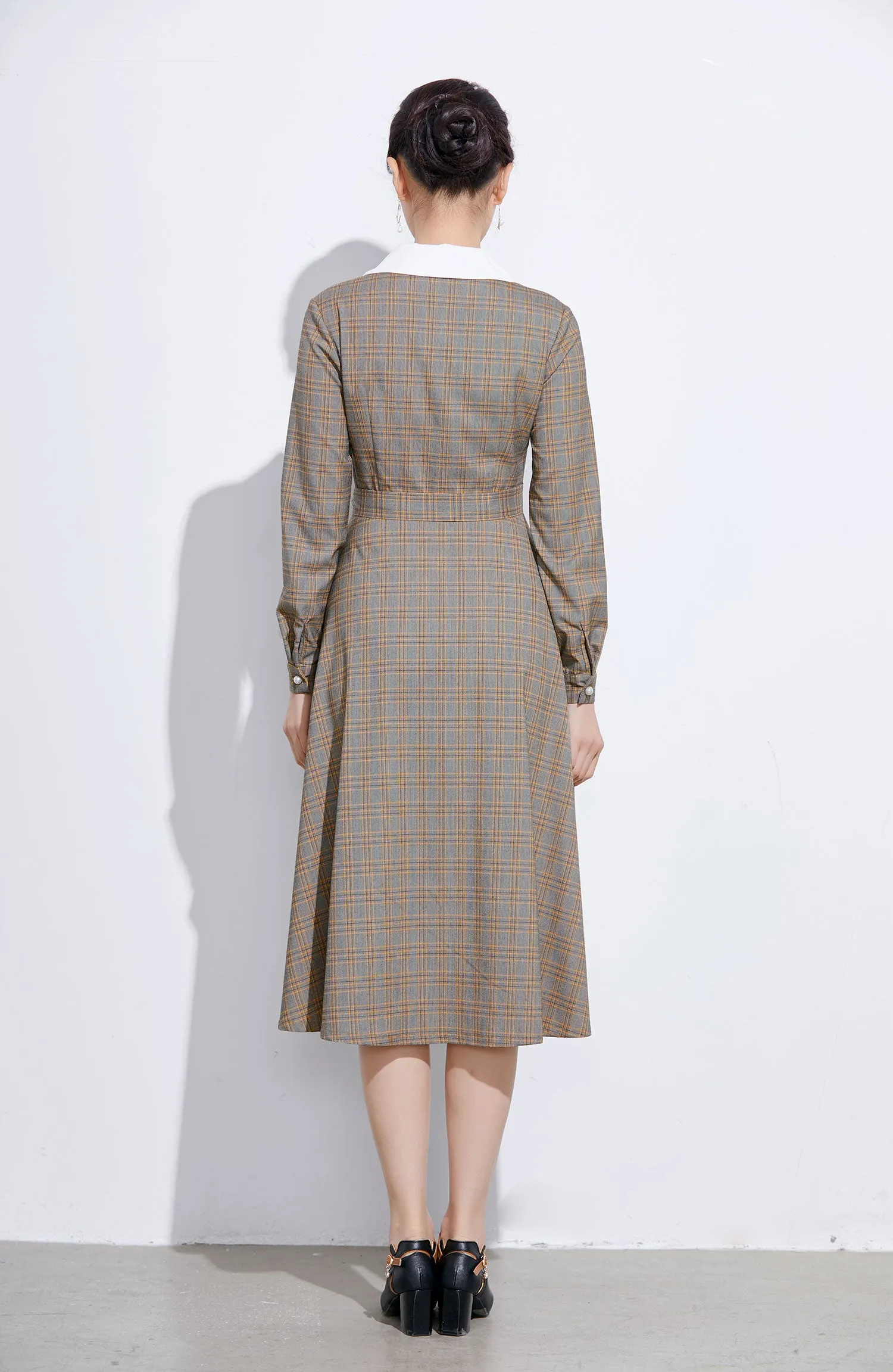 vintage inspired plaid shirt dress 2321#
