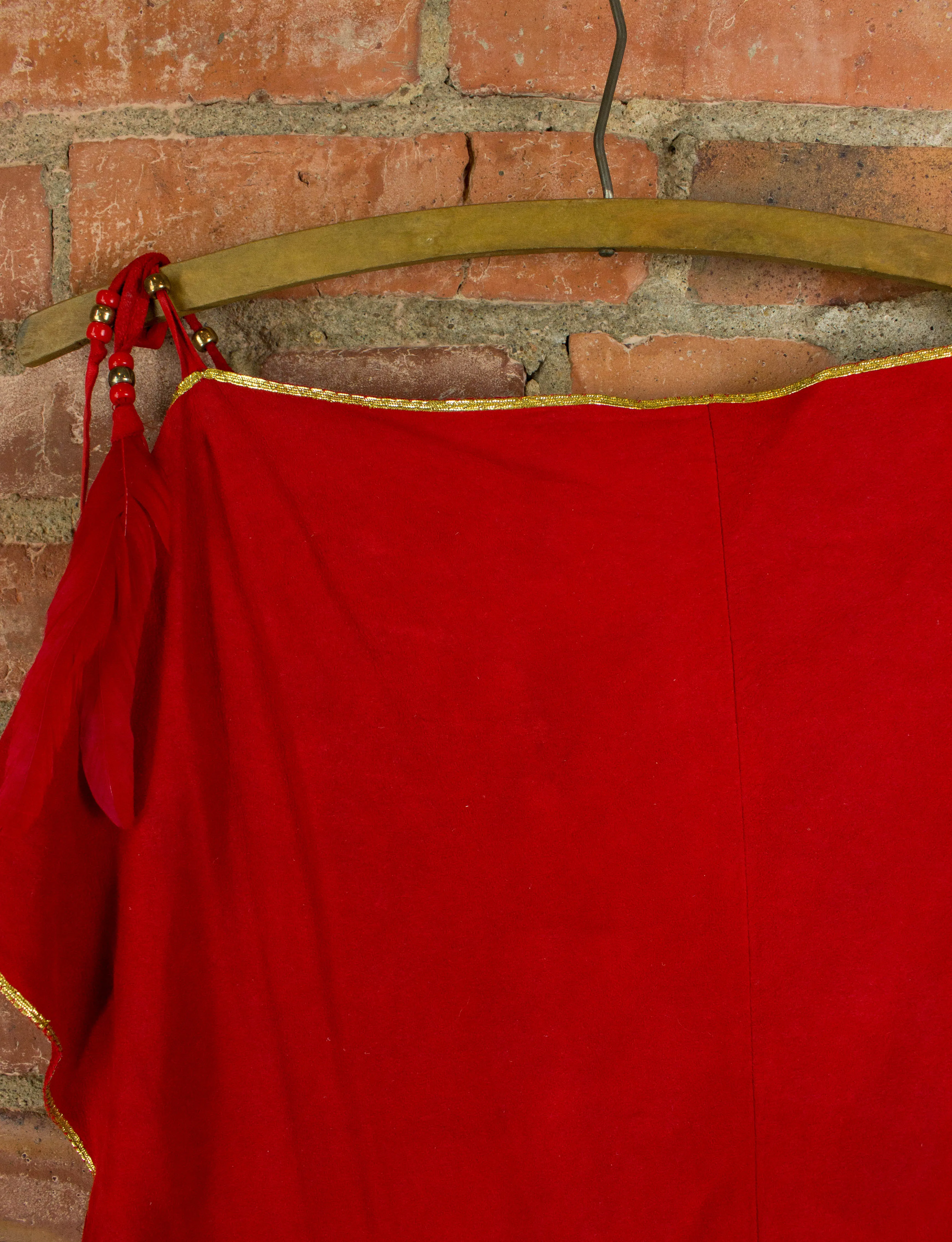 Vintage Women's Red Buckskin Suede Feather and Beaded Dress Free Size