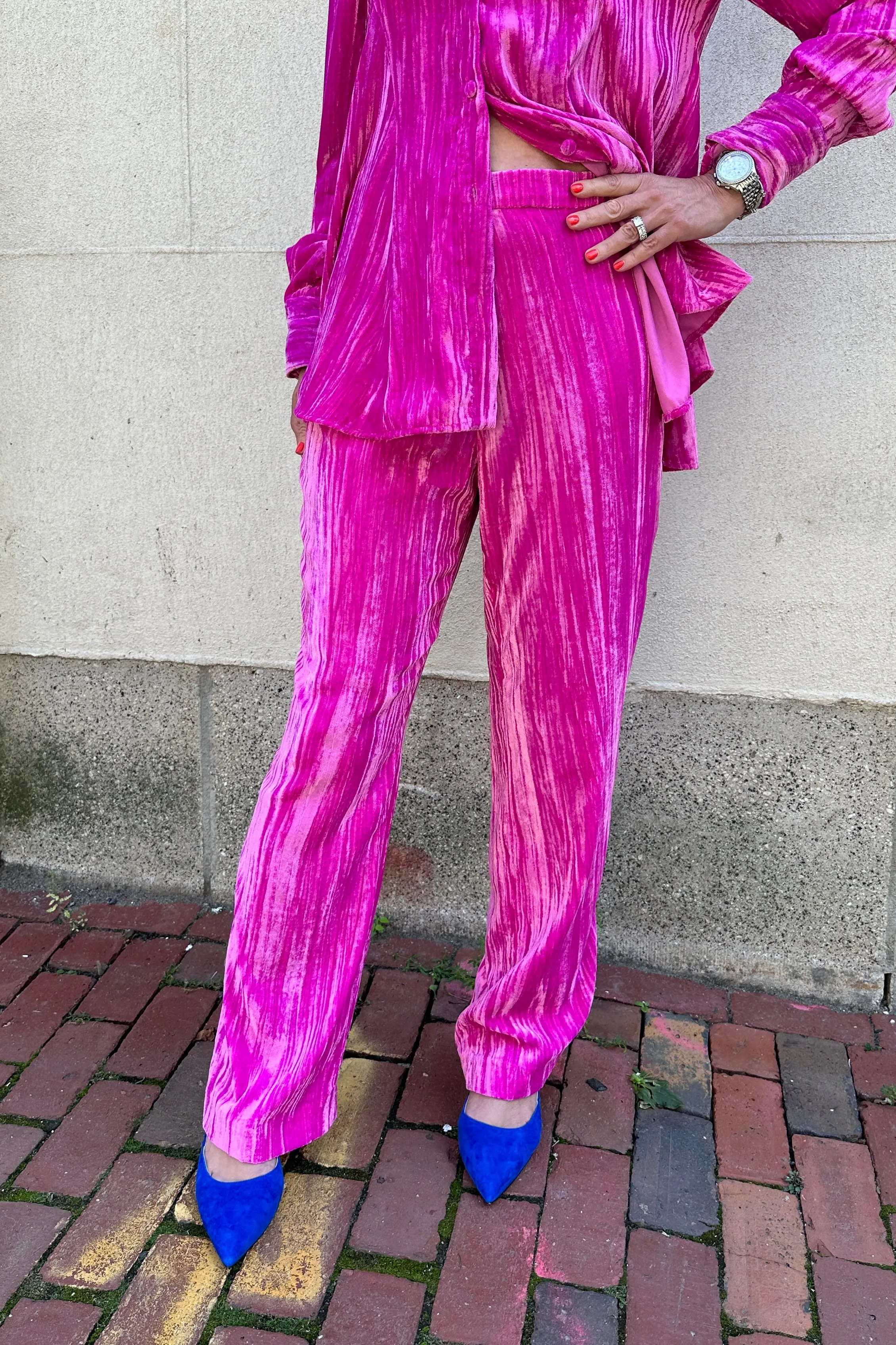 Vivetta - Scrunched Velvet Trousers: Fuschia