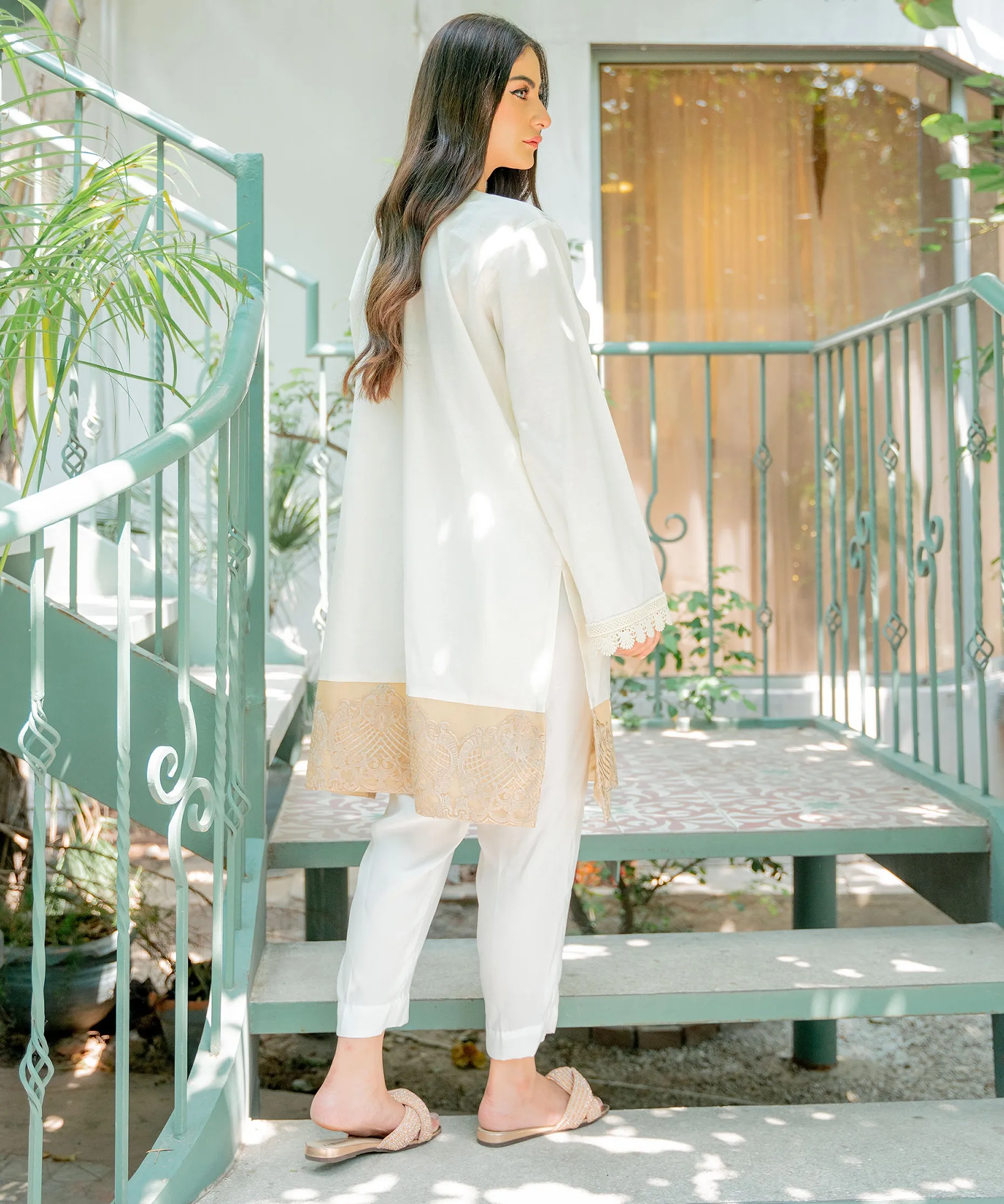 White Embroidered Neckline