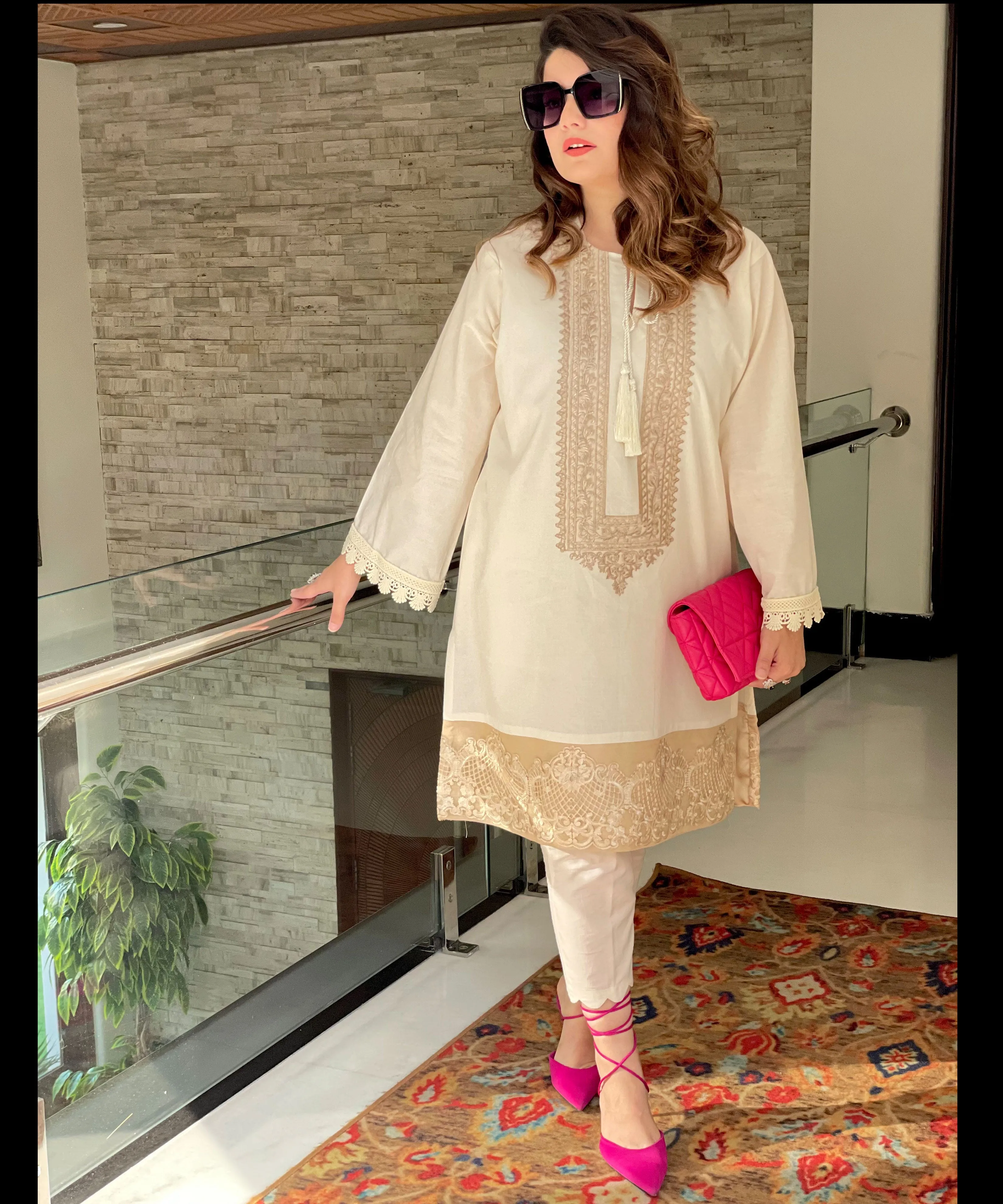 White Embroidered Neckline