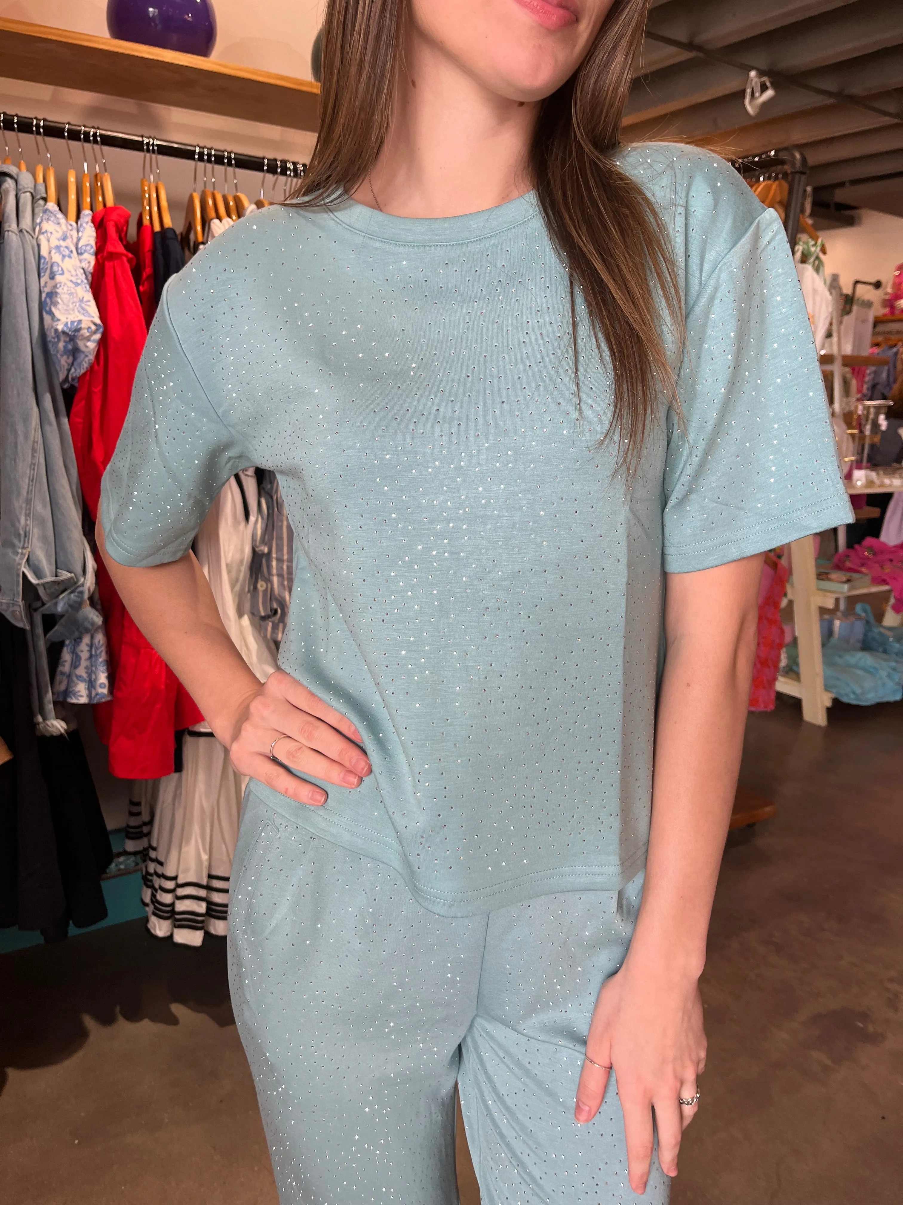 Why Dress Blue Rhinestone Top