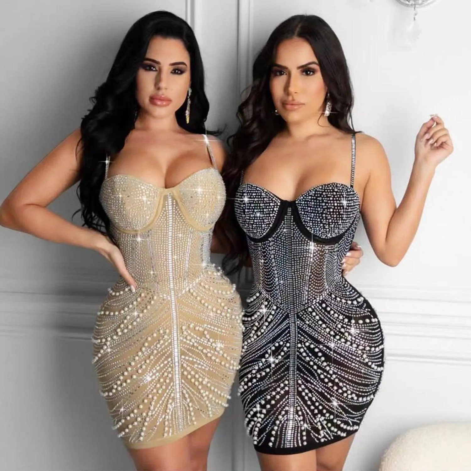 Wicker Chest Sling Hot Diamond Nightclub Ms. Dress