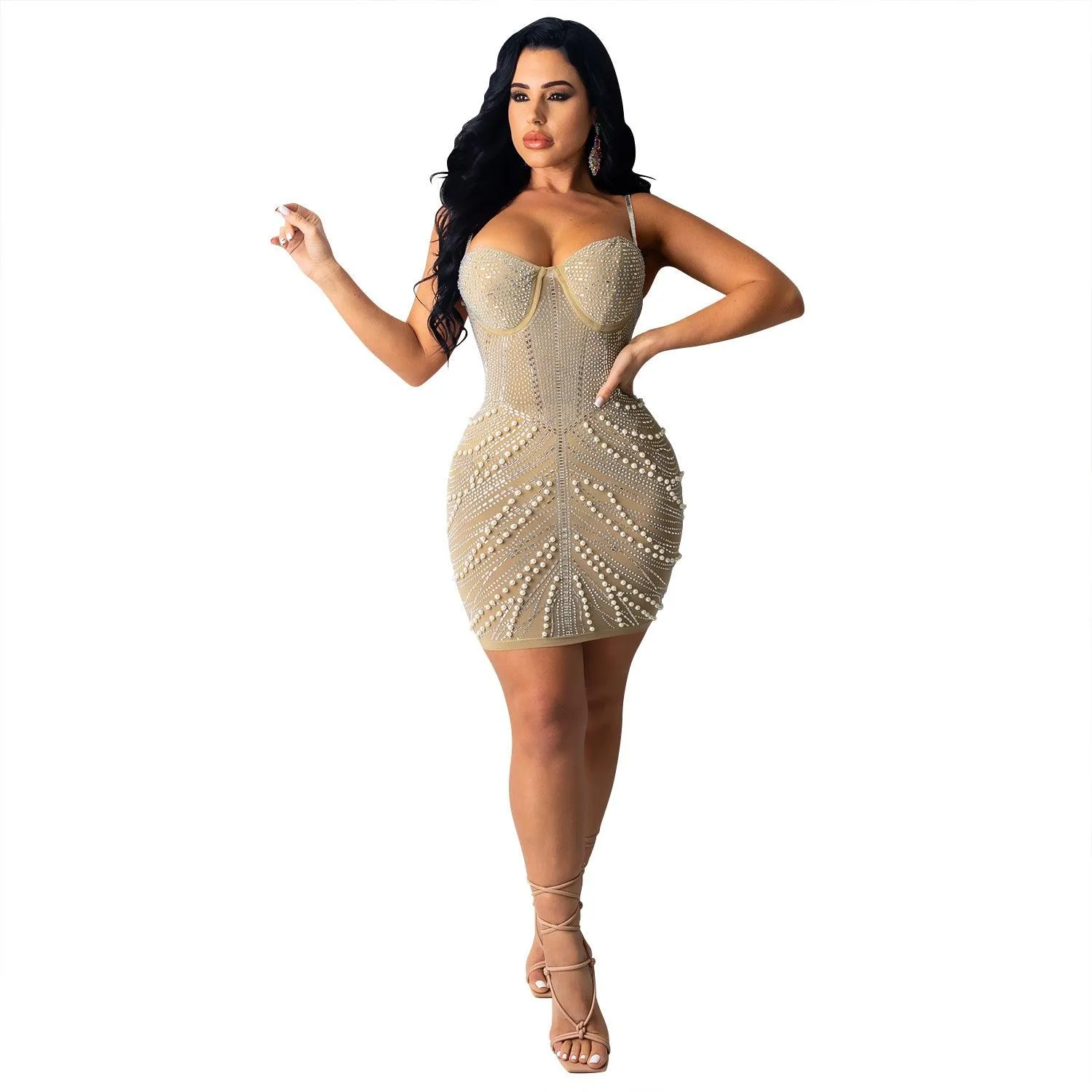 Wicker Chest Sling Hot Diamond Nightclub Ms. Dress