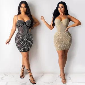 Wicker Chest Sling Hot Diamond Nightclub Ms. Dress