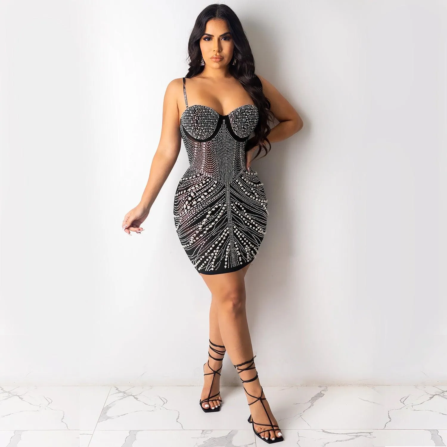 Wicker Chest Sling Hot Diamond Nightclub Ms. Dress