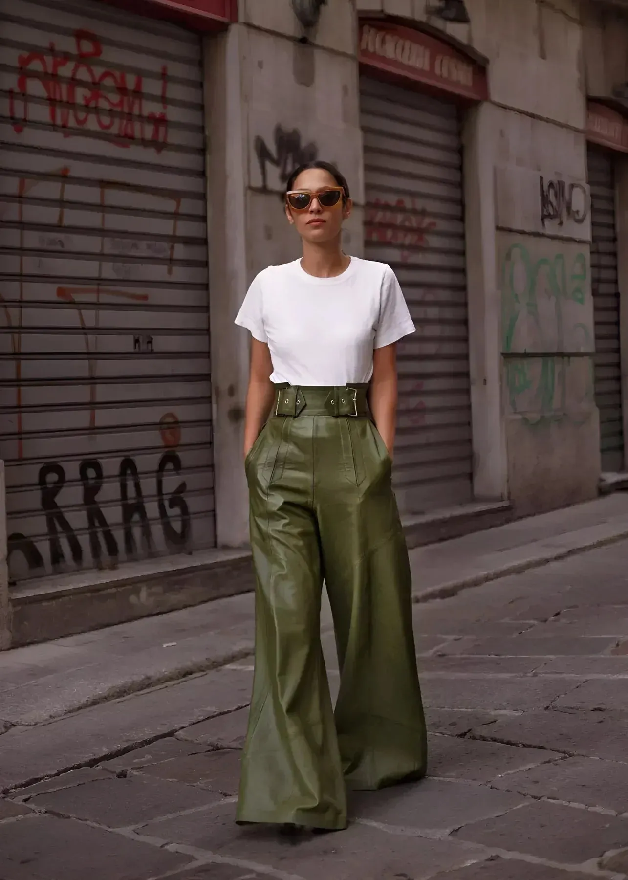 Wide-Leg Belted Pants
