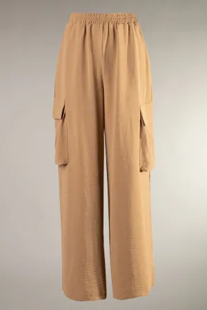 Wide Leg Cargo Pants (Taupe)