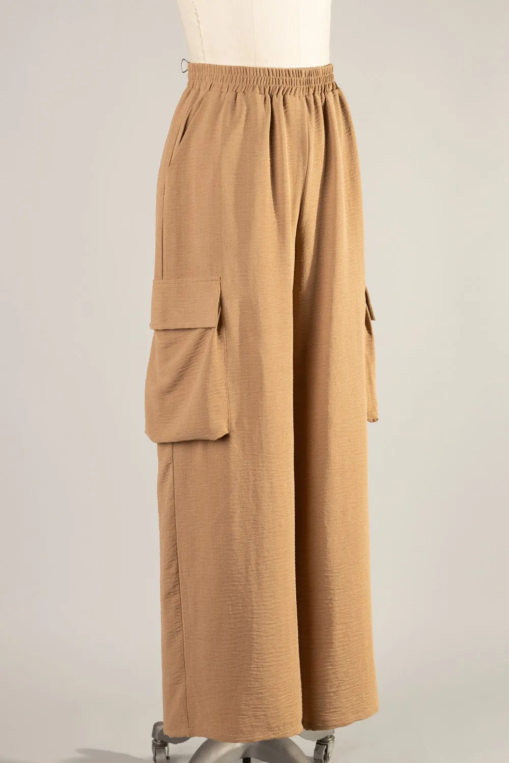 Wide Leg Cargo Pants (Taupe)