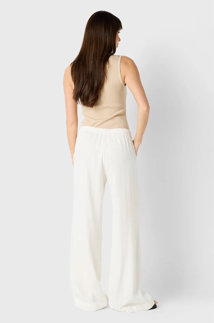 WIDE LEG PANT IN IVORY SATEEN STRIPE
