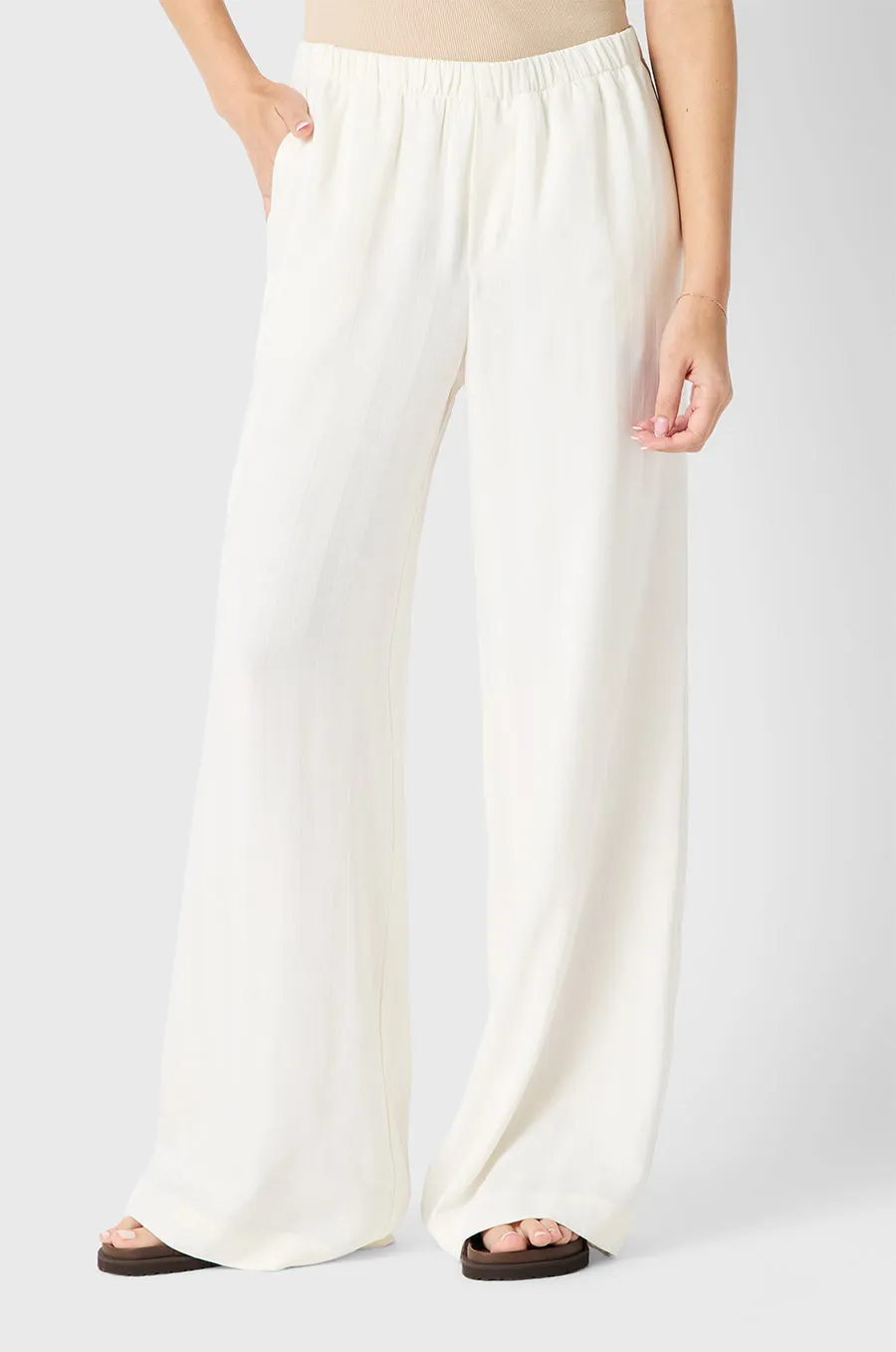 WIDE LEG PANT IN IVORY SATEEN STRIPE