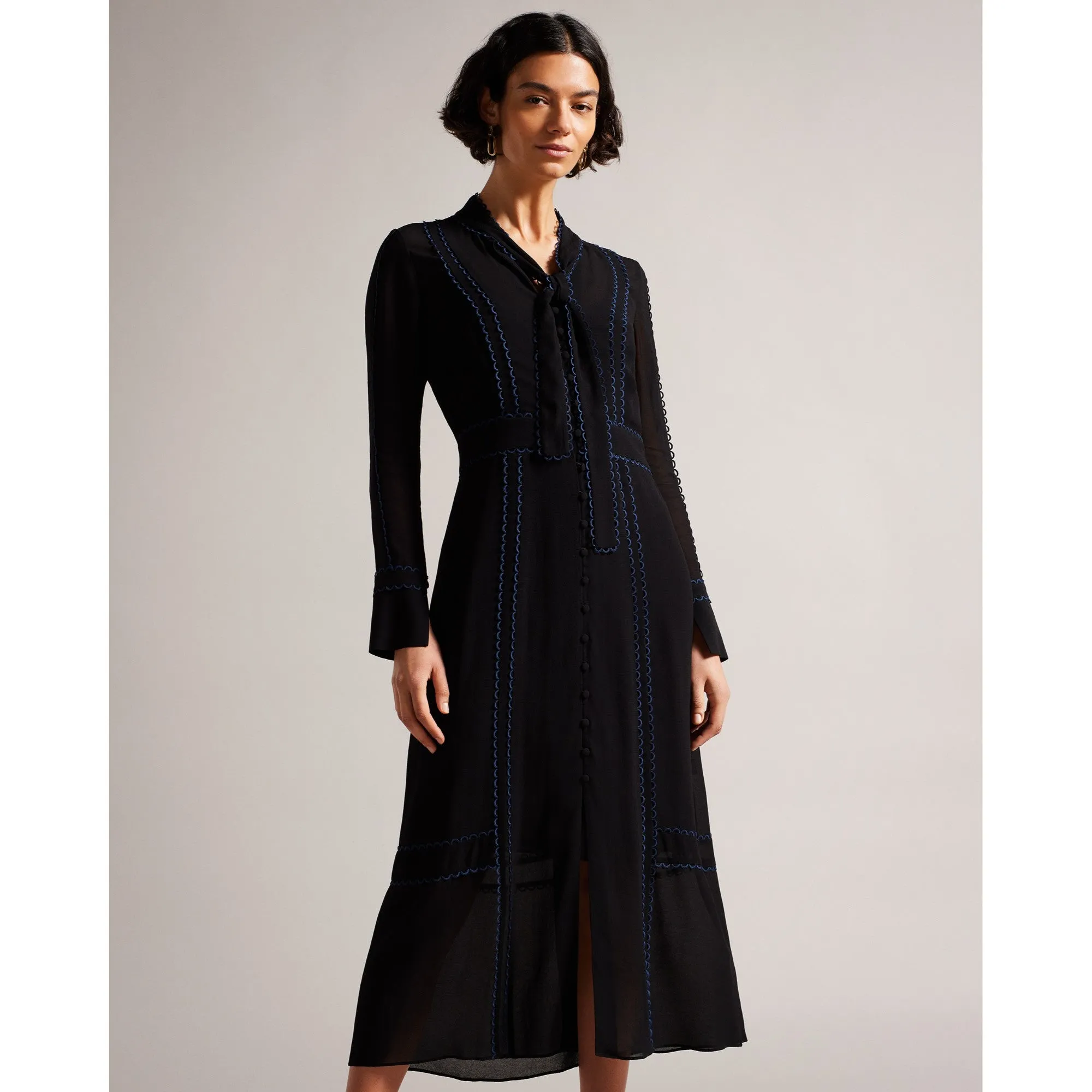 Women Wmd-Claiirr-Button Through Midi Shirt Dress - Black