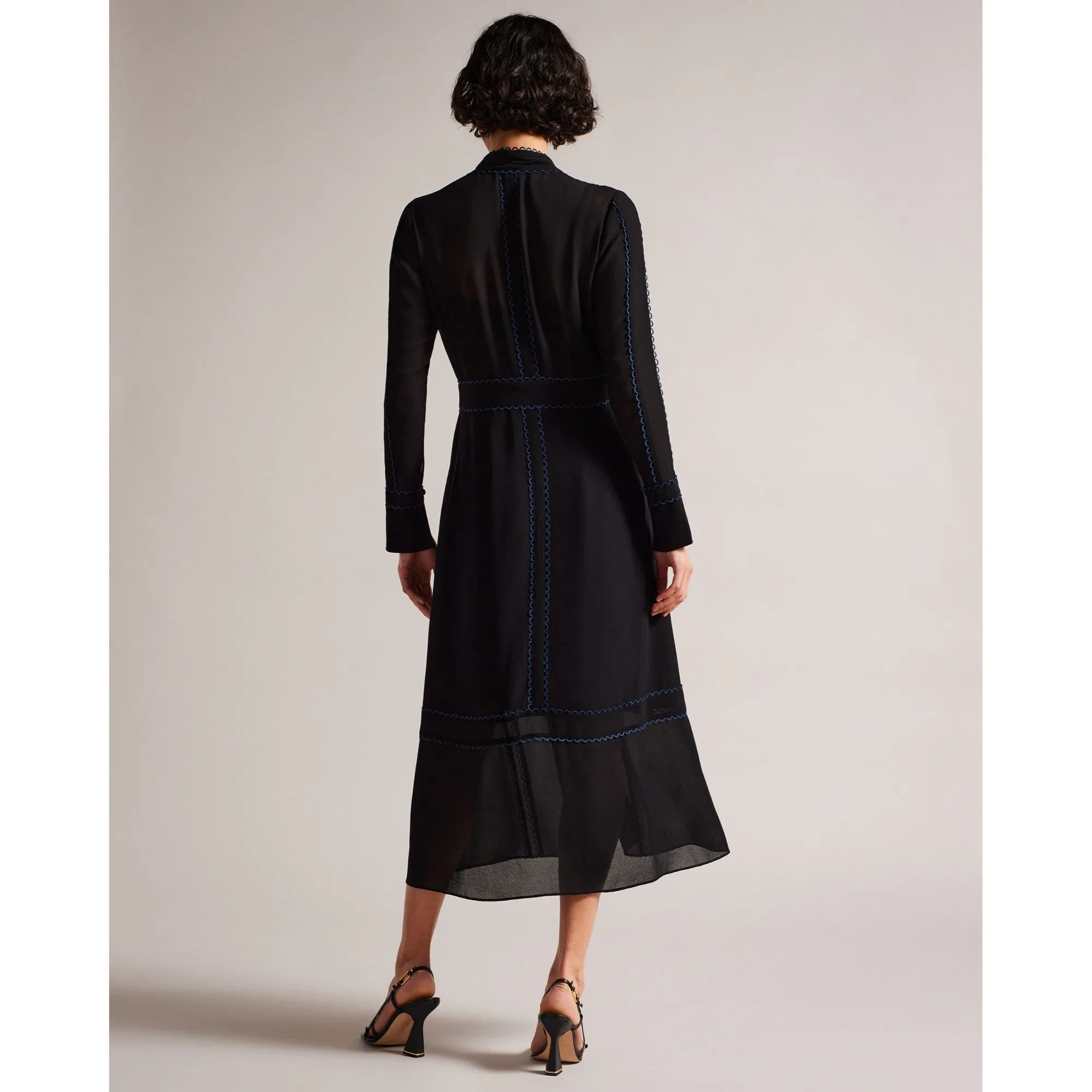 Women Wmd-Claiirr-Button Through Midi Shirt Dress - Black