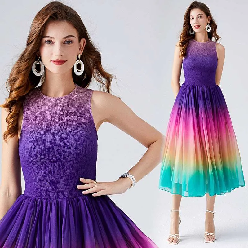 Women's A- Line Rainbow Gradient Chiffon Dress