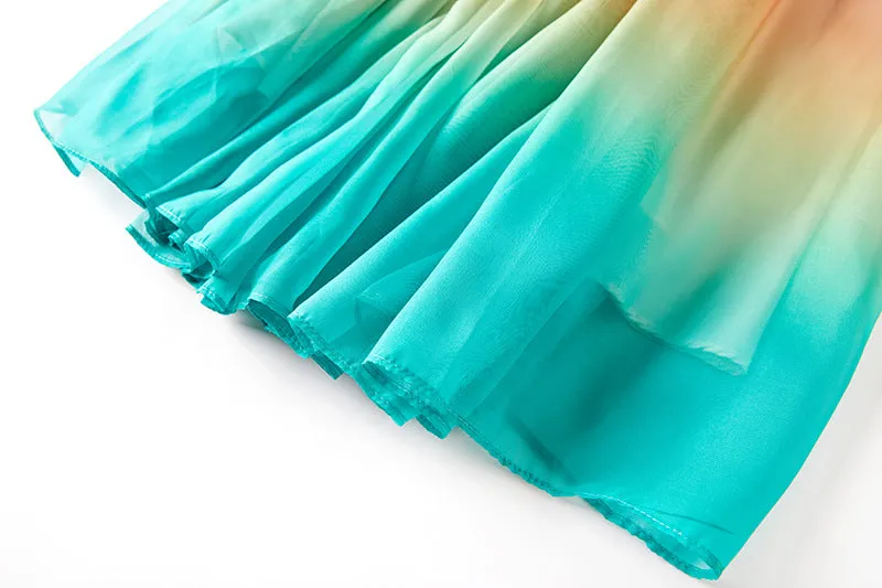 Women's A- Line Rainbow Gradient Chiffon Dress