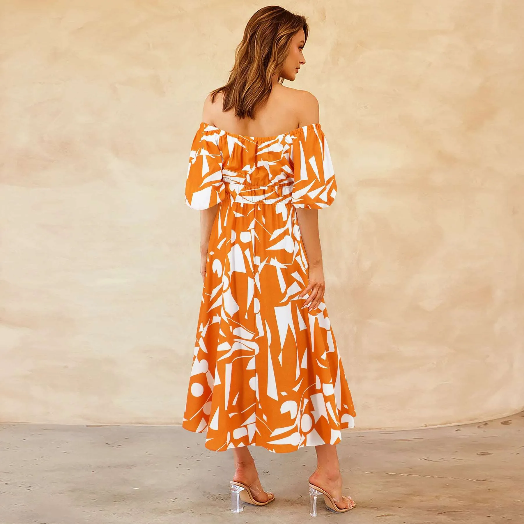 Women's Casual Off-shoulder Bubble Sleeve Large Swing Dress