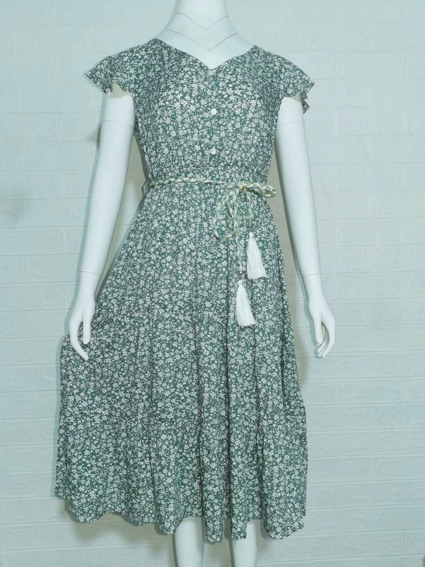 Women's Floral Tied Dress with Rope Style Belt